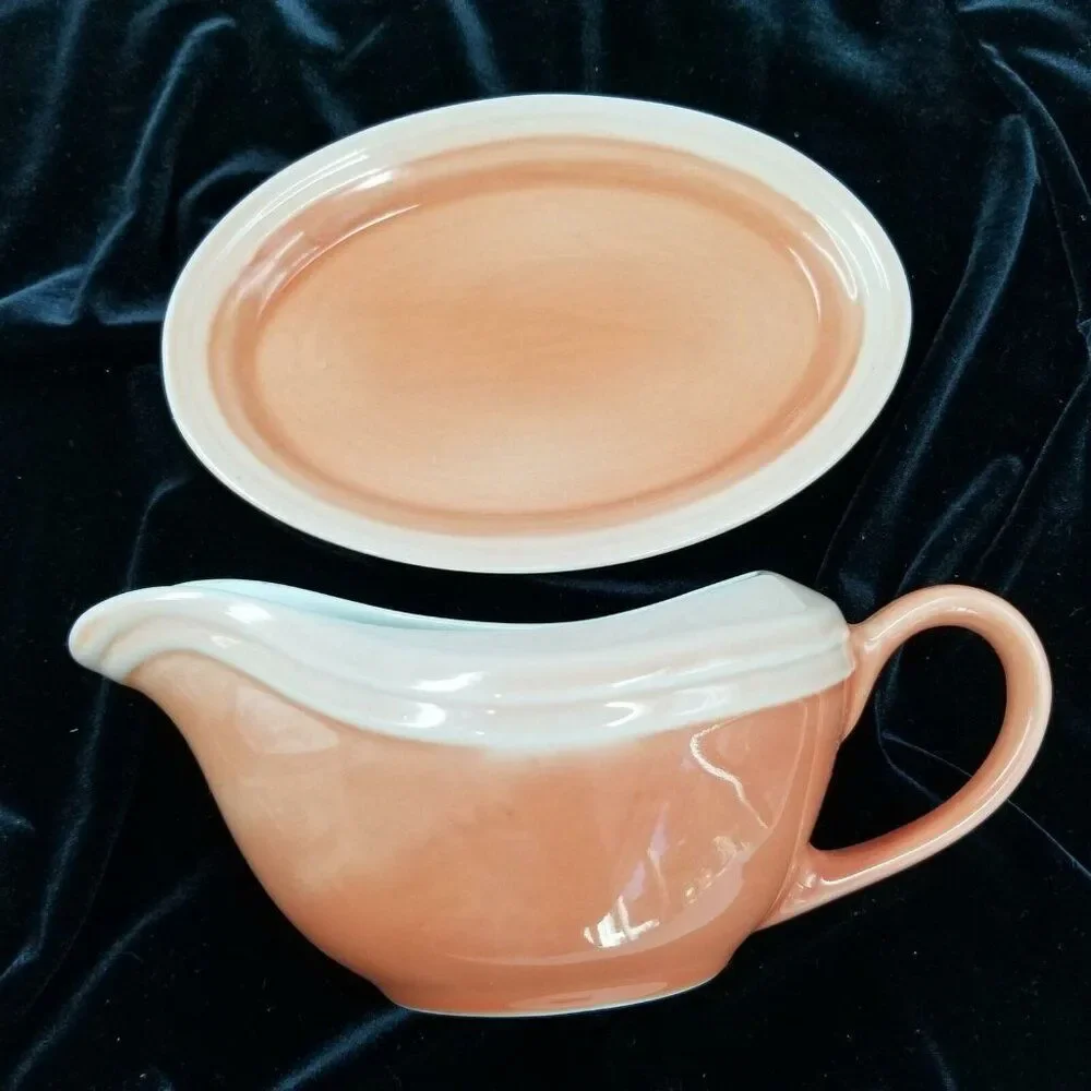 Oneida Sauceboat Tray Peach Coral 3180413 Gravy Boat Underplate Very Rare